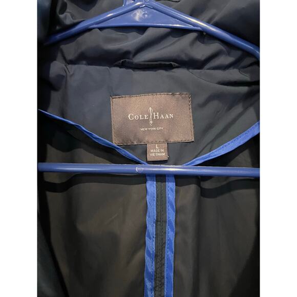 Cole Haan Womens's Size Large Windbreaker Rain Trench Coat Navy Blue - Picture 2 of 4